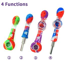 Newest Silicone Glass Nector Collector 4 Multi Functions Concentrate Quartz Smoke Pipe Oil Rigs NC Titanium Tip Dab Kits Smoking Hand Pipes