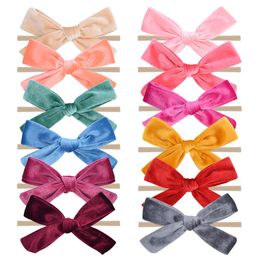 12pcs/lot Nylon Solid Hair Bows Baby Headband For Girls Elastic Hair Band Boutique Hairband Turban New Headwear Hair Accessories Q sqcsNb