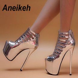 Aneikeh 2019 Paillettes Panno Piattaforma Sandali con tacco alto Estate Sexy Cerniera Open Toe Gladiatore Vestito da partito Scarpe da donna Taglia 4-9 1010