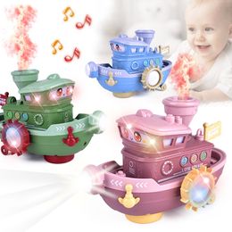 B1 Cute Cartoon Spray Boat, with Universal Wheel, Colorful Lights& Sound, Add Water Spray to Simulate Smoke, Christmas Kid Gifts, 2-1