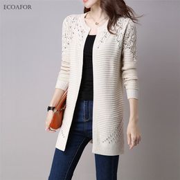 Fall Women Cardigan Solid Colour Hollow Out Sweaters Size S-XXL Poncho Full Sleeve Open Stitch Female Knitted Outerwear 201221