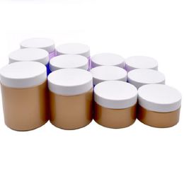 Empty Gold Purple Blue Eye Cream Bottle White Matte Frosted Lid Cosmetic Packaging Refillable Containers Candy Pots PET Plastic Jars 250ml 200ml 120ml 100ml