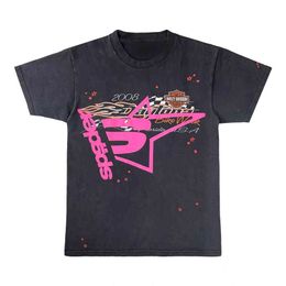 Men's Tshirts Men Women Quality Foaming Printing Spider Web Pattern Tshirt Fashion Tees Pink Young Thug Spder t Shirt