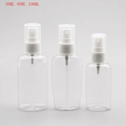 50 pcs Free Shipping 50ml 60ml 100 ml Clear Transparent Spray Flat Bottles white sprayer Perfume Parfume Cosmetic Containers