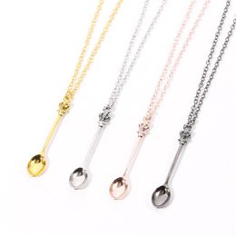 Smoking Accessories Tiny Tea Spoon Shape Pendant Necklace With Crown For Women 3 Colours Creative Mini Long Link Jewellery Spoon Necklace