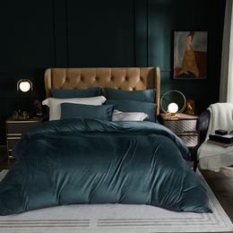 2020 bed 4pcs Knitted velvet Bedding Set Duvet Cover Sheet Pillowcase King Queen Size solid color Bed Linen T200706