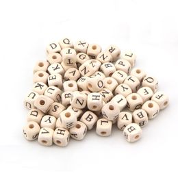 400Pcs 10*10mm Selected Natural Wooden Alphabet Beads Cube Square Dice Letter Beads Toys For Jewellery Findings Kid Craft Project Y200730