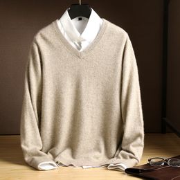 zocept Cashmere Sweaters Men V-Neck Smart Casual All-Match Pullovers Worsted Cashmere Knitted Solid Color Warm Sweater 201203