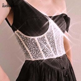 high Waist Lace Slimming Bustier Corset Shapewear Women Shaping Strap Girdles Lace Up Sequin Bustier Corset