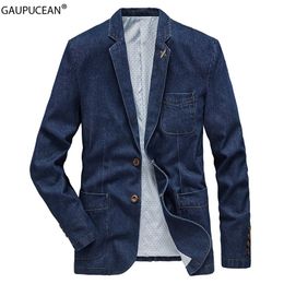 Cotton Men Denim Suit Jacket Single Breasted Pockets Blue Casual Street Spring Autumn Male Outwear Slim Man Cowboy Blazer 201027