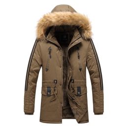 Men Fur Hooded Jackets Coat Winter Cotton Thick Male Long Warm Outwear Brand Clothing Sportswear Zipper Men's Overcoat Windbreak 201114