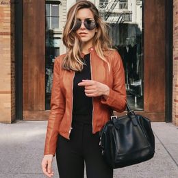 BornToGirl Women Faux Leather PU Jacket Coat Blazer Female Long Sleeve Black Blue Brown Green Basic Jacket Blazer feminino 201201