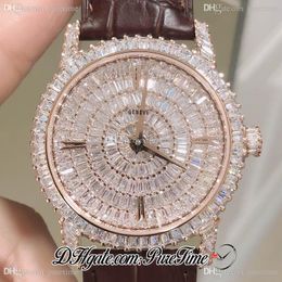 DMF Traditionnelle 82760 000G Miyota 9015 Automatic Mens Watch Full Paved Diamonds Dial Rose Gold Brown Leather Edition Puret2671