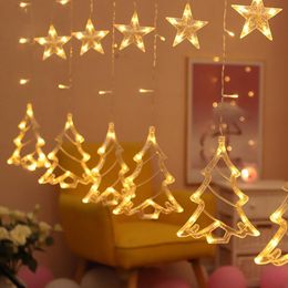 Snowflake Elk Bell Christmas Curtain Light Christmas Decorations for Home Merry Christmas Ornaments Xmas Gift New Year 2021 201203