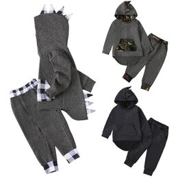 kids clothes boys dinosaur outfits children Hooded Tops+Camouflage plaid pants 2pcs/sets fashion 2021 Spring Autumn baby Clothing Sets