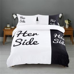 Black&white Her Side His Side bedding sets Queen/King Size double bed 3pcs/4pcs Bed Linen Couples Duvet Cover Set 201021
