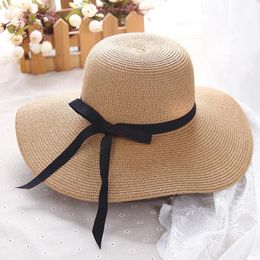 summer straw women big wide brim beach foldable sun block UV protection panama hat bone chapeu feminino Y200602