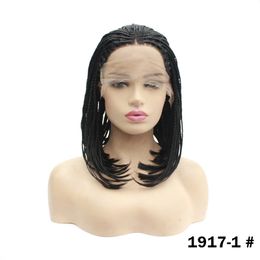 Schwarze volle gerade synthetische Remy Haar Lace Front geflochtene Perücken Simulation Echthaar Dreadlocks BOB Perücke