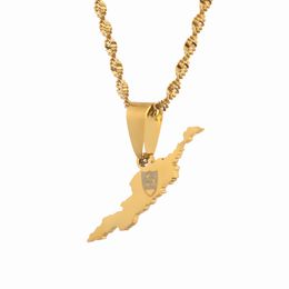 Stainless Steel Anguilla Island Flag Map Pendant Necklace Gold Color Jewelry