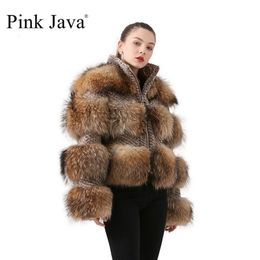 pink java QC19017 real fur coat women winter fashion jacket real raccoon fur coats real fox fur coat hot sale 201212