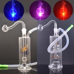 LED Hookah Glass Oil Burner Bong Smoking Water Pipe Inline Spiral Philtre Tips Portable Fpr Travel with Male Oil Bowl Banger Nail and Hose
