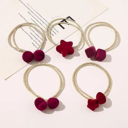 Simple Cute Girl Hair Ropes Velvet Red Star Round Ball Heart Geometry Hair Ties for Women Fashion Cute Hair Accessory