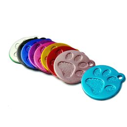 Whole 20pcs Round Paw Aluminium Alloy Pet Dog Necklace ID Tag For Dog Pets Collar Ring Personalised Custom Cute Engraved Y2009340k