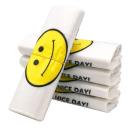 26*42cm High Quality Bag HDPE Supermarket Yellow Lovely Smile White Vest Plastic Carrier Shopping Hand Packaging Bags