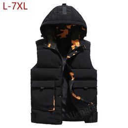 Winter Men Plus Large Size 7xl Vest Hooded Waistcoat Camouflage Sleeveless Jackets Warm Parka Coat for Men Unisex Travel Vest 201104