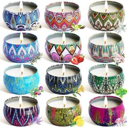 12Pcs/Set Soy Wax Scented Candles Ethnic Style Fragrance Candles for Travel Home Wedding Birthday Party Decoration Y200531