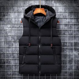 Ymwmhu 6XL Men Vest Solid Casual Autumn Hooded Sleeveless Jackets Fashion Male Waistcoat Winter Vest Plus Size Work Clothes Men 201120