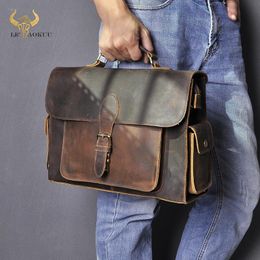Men Genuine Leather Designer Business Briefcase 13 Laptop Document Case Vintage Commercia Attache Portfolio Crossbody Bag 20276W