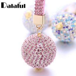 Keychains Full Ball Crystal Keychain Rhinestone Leather Strap High Quality Handbag Purse Bag Pendant Charm Keyring For Car Key Chain K3991