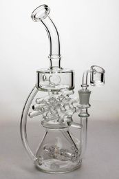 Vintage 11inch Inline shower head waffle recycled rig Glass BONG Hookah Smoking Pipes Oil Burner with banger can put customer logo