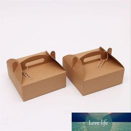 20x20x8cm Blank Brown Kraft Paper Pizza Boxes Dessert Pastry Packaging With Handle Wedding Party Favour Cake Box 10pcs/lot