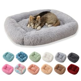 Dog Bed Sofa Long Plush Square Kennel Winter Warm Puppy Mat Cat Nest Soft House Non-slip Basket Cushion for Dogs Pet Supplies 201223