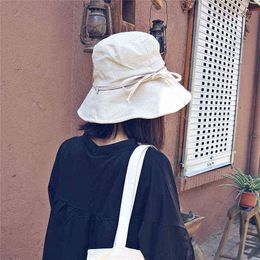 Women Summer Fisherman Hat Bucket Hat Sun Hats With Bow Sunscreen Sun Protection Korean Fashion Hat Female Foldable Cap G220311