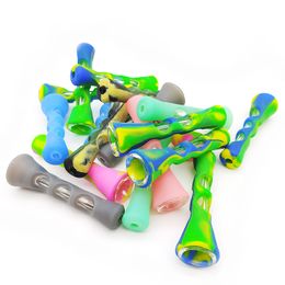 Silicone Smoking Pipes Glass Bongs 3.3 inches Hand Pipe Portable Mini Tobacco Cigarette Holder