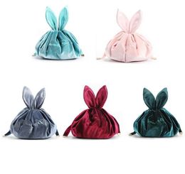 Lazy Cosmetic Bag Velvet Rabbit Makeup Bags Drawstring Wash Pouch Women String Bunny Purses Makeup Organizer Storage Bags