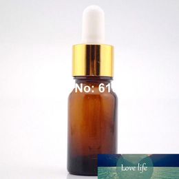 New Arrival 30pcs 10ml Amber Glass Bottles Empty Dropper Bottle,10cc Essential Oil Bottle Small Vials White Rubber Gold Collar