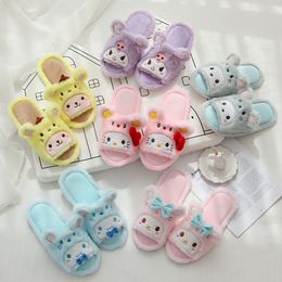 High Quality Girl Slippers Open Toe Cartoon Cinnamoroll Melody Slippers Pink Purple Blue Summer Anti-slip Indoor Slippers X1020