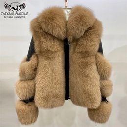 New Winter Fashion Real Fox Fur Coat With Genuine Sheep Leather Natural Whole Skin Fox Fur Jackets Lapel Collar Fur Coats 201212