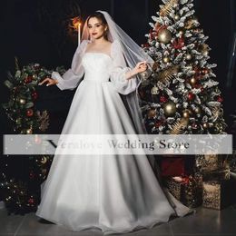 Rustic A Line Wedding Dress Sweetheart Long Sleeves Bridal Gowns For Women White Spring Summer Bride Party Gowns