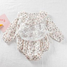 Spring Autumn Infant Baby Rompers Girls Long Sleeve Flower Clothes With a Waistcoat 210429