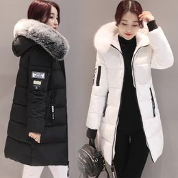 GOOHOJIO Arrival Slim Women Winter fur collar Jacket Cotton Padded Warm Thicken Ladies Coat Parka Womens Long coat Loose Style 201019