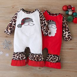 Christmas Baby Romper Boys Girls Long Sleeve Leopard Santa Claus Flare Jumpsuits Clothes Boutique Xmas Infants Bodysuits Clothing M2920