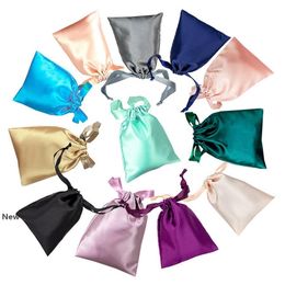 Satin Drawstring Bags Silk Cloth Jewellery Wigs Cosmetic Packaging Eye Mask Pouches Sachet Ribbon Bag 17.5*12cm 12colors