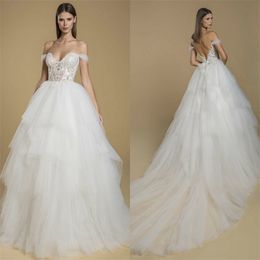 Beach Chic Wedding Dresses Sexy Backless A Line Off Shoulder Lace Appliqued Country Bridal Gowns Tiered Tulle Custom Made Robes De Mariée