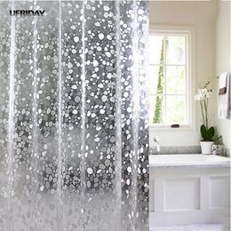 UFRIDAY Brand Transparent EVA Shower Curtain 3D Stone Pattern Waterproof Bath Curtains for Curtains Bathroom Bling Bath Screens 201127
