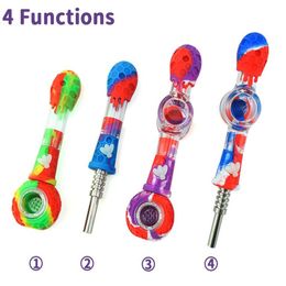 14mm Silicone Nectar Mini Dab Straw Pipes Smoking Hand Pipe With titanium tips packaging box